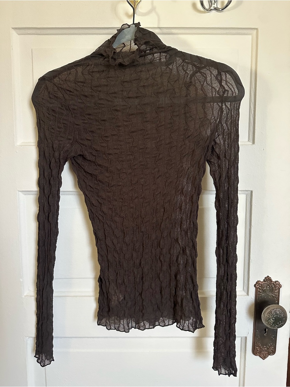 Free People Brown Sheer Textured Mock Neck Top